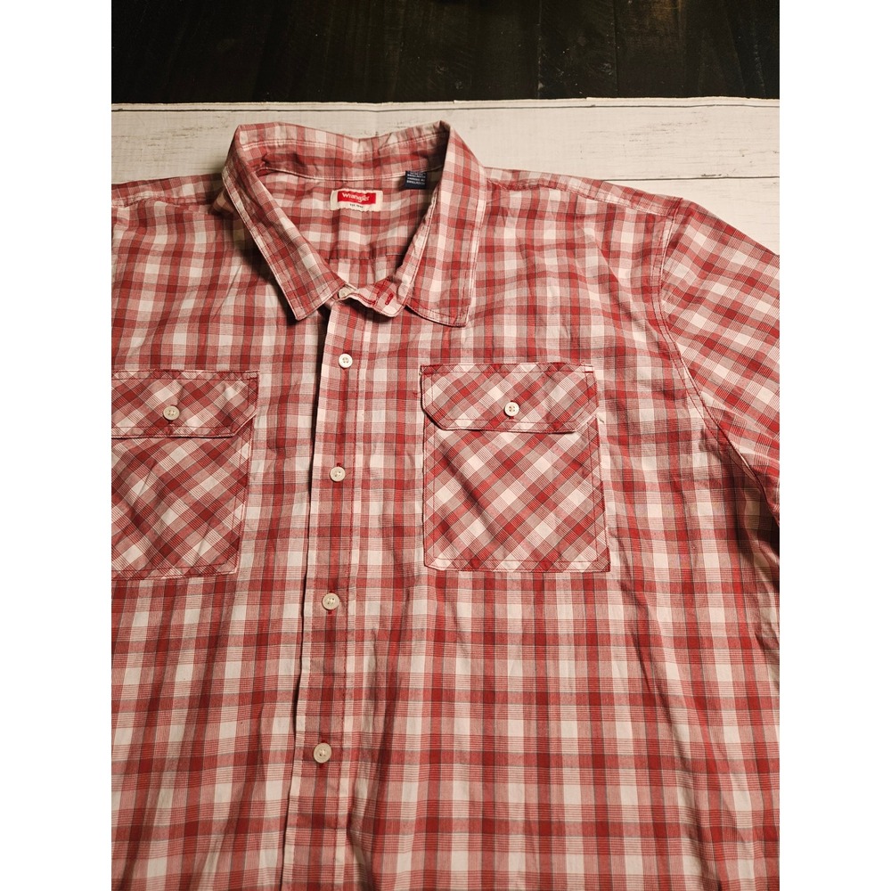 Wrangler Mens 4XL Red White Plaid‎ Short Sleeve Button Down Shirt Stretch